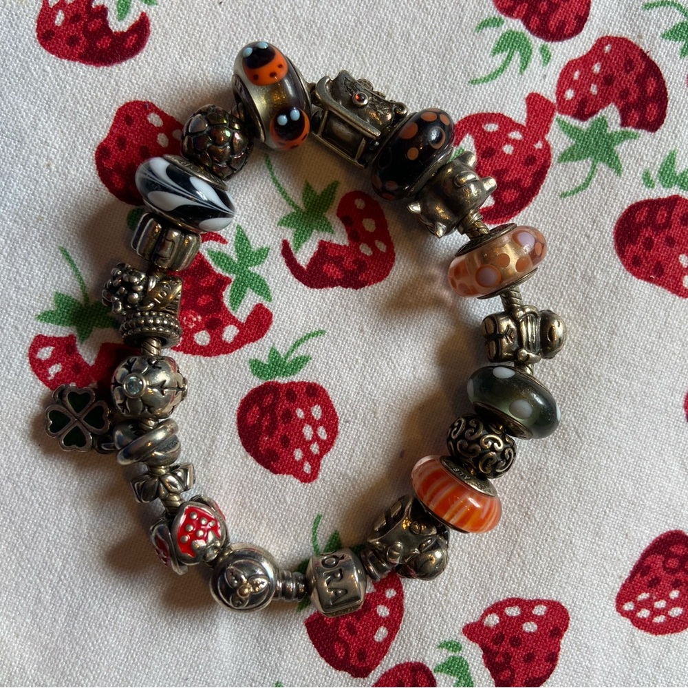 Pandora Silver Charm Bracelet with 16 Charms and 4 Spacers
